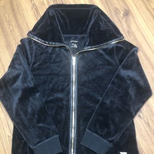 Calvin Klein full zip high neck jacket black velour cozy pockets Sz L